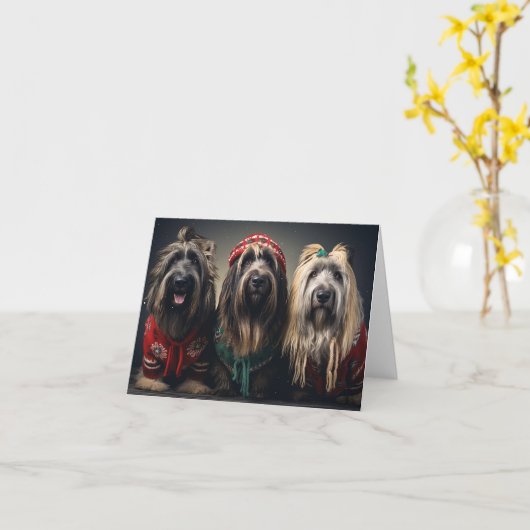 Briard Dogs Kerst Kaart (Gele Bloem)
