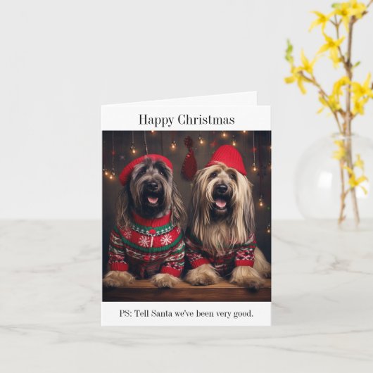 Briard Dogs Kerst Kaart (Gele Bloem)
