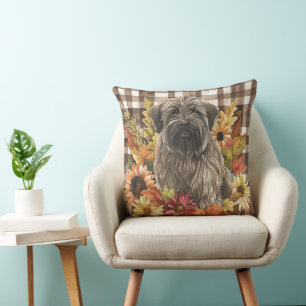 Briard Hond Herfst Aquarel Bloemen Kussen