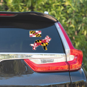 Briard Hond Silhouet met Maryland Vlag Sticker