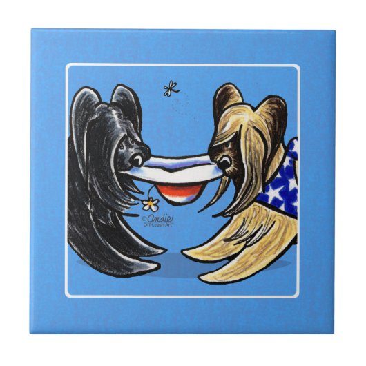 Briard Mad Hatters off-Leash Art™ Tegeltje (Voorkant)