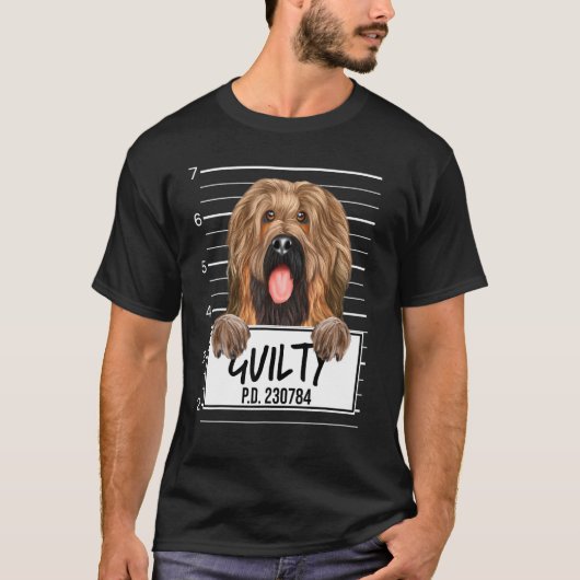 Briard Mugshot Schuldig Hond T-shirt (Voorkant)