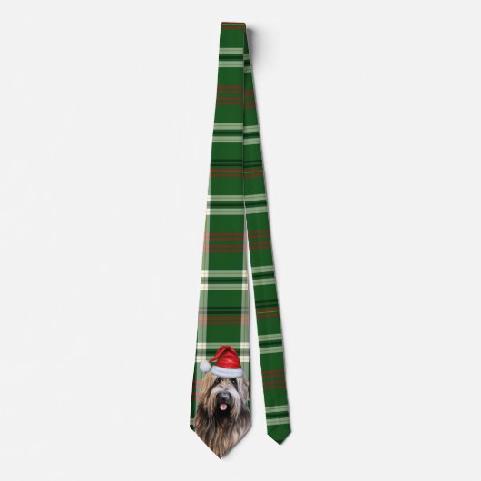 Briard Shepherd Dog en Green Plaid Kerstmis Stropdas (Voorkant)