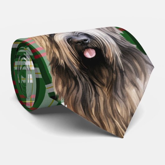 Briard Shepherd Dog en Green Plaid Kerstmis Stropdas (Opgerold)