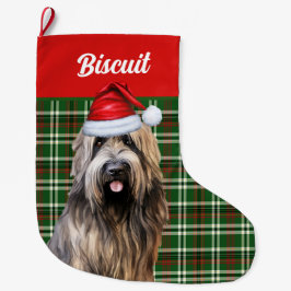 Briard Shepherd Dog Green Plaid Gepersonaliseerd Grote Kerstsok