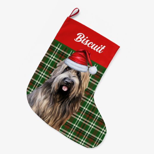 Briard Shepherd Dog Green Plaid Gepersonaliseerd Grote Kerstsok (Voorkant (Hangend))