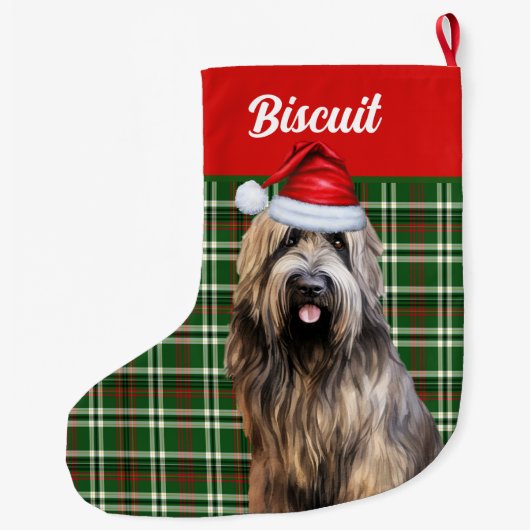 Briard Shepherd Dog Green Plaid Gepersonaliseerd Grote Kerstsok (Achterkant)