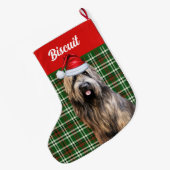 Briard Shepherd Dog Green Plaid Gepersonaliseerd Grote Kerstsok (Achterkant (Hangend))