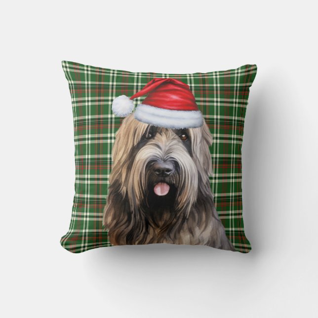 Briard Shepherd Green Plaid Kerstvakantie Kussen (Voorkant)