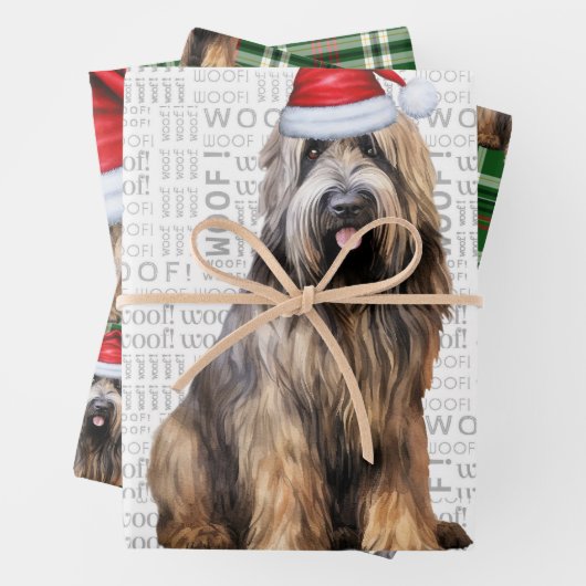 Briard Shepherd Kersthond Green Plaid Inpakpapier Vel (In situ)