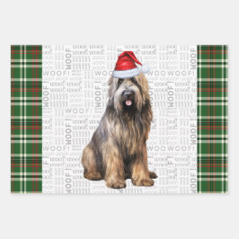 Briard Shepherd Kersthond Green Plaid Inpakpapier Vel