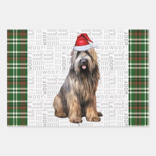 Briard Shepherd Kersthond Green Plaid Inpakpapier Vel (Voorkant)