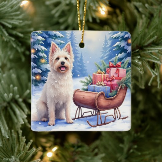 Briard Vintage slee Kerstmis Kunst Keramisch Ornament (Boom)