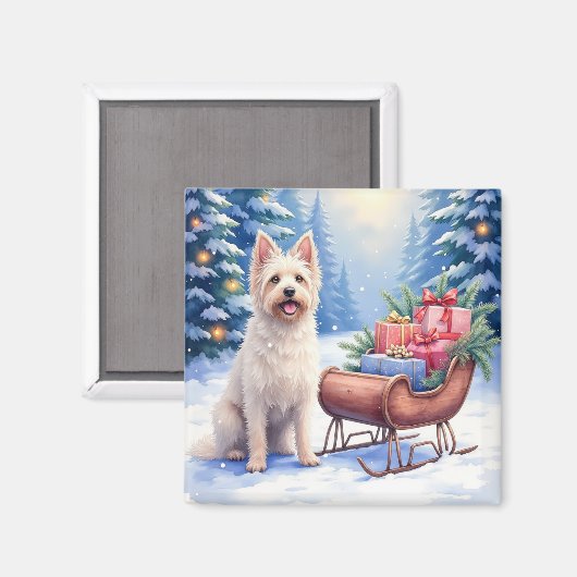 Briard Vintage slee Kerstmis Kunst Magneet (Voorkant / Achterkant)