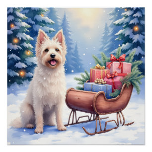 Briard Vintage slee Kerstmis Kunst Perfect Poster