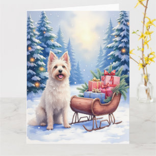 Briard Vintage slee rond winter Kerstmis Kunst Kaart