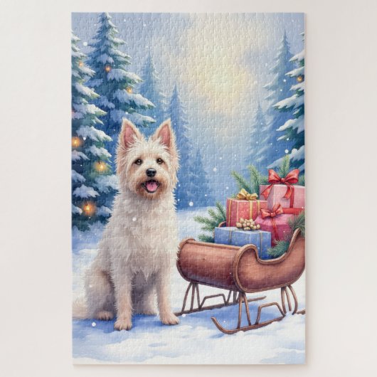 Briard Vintage Sleigh Winter Christmas Art Legpuzzel (Verticaal)