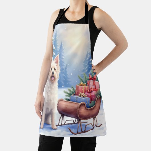 Briard Vintage Sleigh Winter Christmas Art Schort (Insitu)