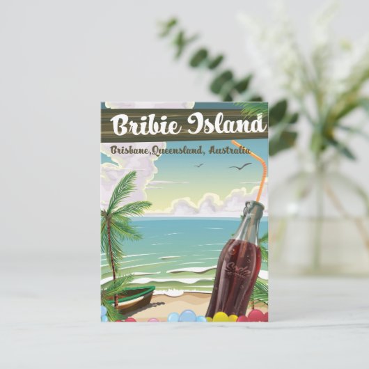 Bribie Island Australia vintage poster Briefkaart (Staand voorkant)