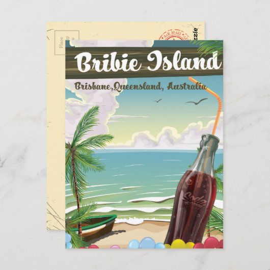 Bribie Island Australia vintage poster Briefkaart (Voorkant / Achterkant)