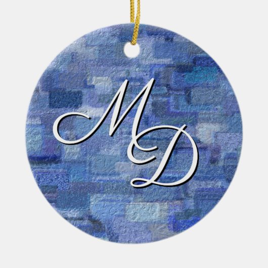 Brick Abstract Winter Blues Monogragram Ornament (Voorkant)