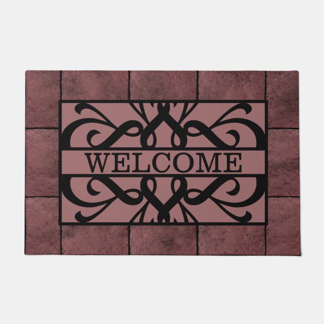 Brick Aged Red Black Filigree Welkom Doormat Deurmat (Voorkant)