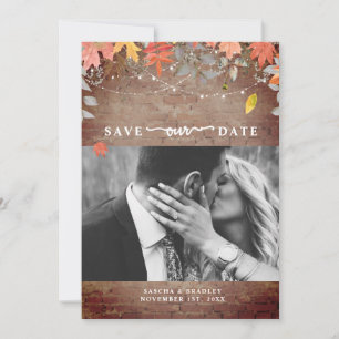 Brick Autumn Foliage Lights Foto Fall Weddenschap Save The Date