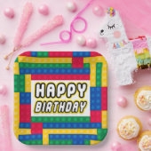 Brick Builder Birthday 9" paper plate Papieren Bordje (Feest)