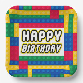 Brick Builder Birthday 9" paper plate Papieren Bordje