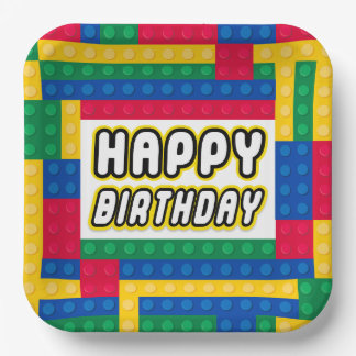 Brick Builder Birthday 9" paper plate Papieren Bordje