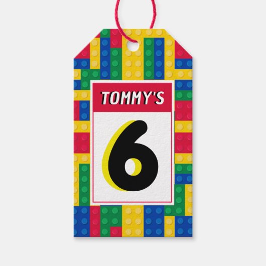 Brick Builder Customizable Birthday FAVOR TAG Cadeaulabel (Voorkant)