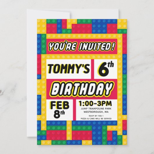 Brick Builder Customizable Birthday Invitation Kaart (Voorkant)