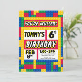 Brick Builder Customizable Birthday Invitation Kaart (Staand voorkant)