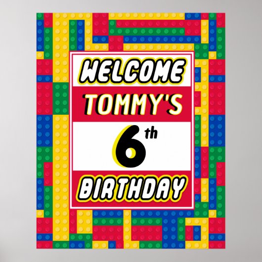 Brick Builder Customizable Birthday Party Welcome  Poster (Voorkant)