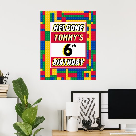 Brick Builder Customizable Birthday Party Welcome Poster (Thuiskantoor)