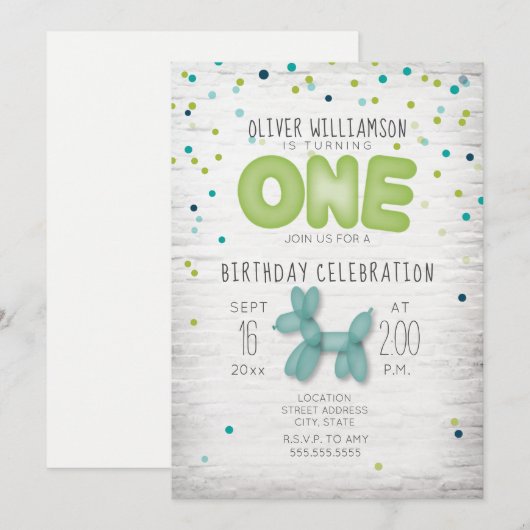 Brick Confetti Blue Green 1 Birthday Kaart (Voorkant / Achterkant)