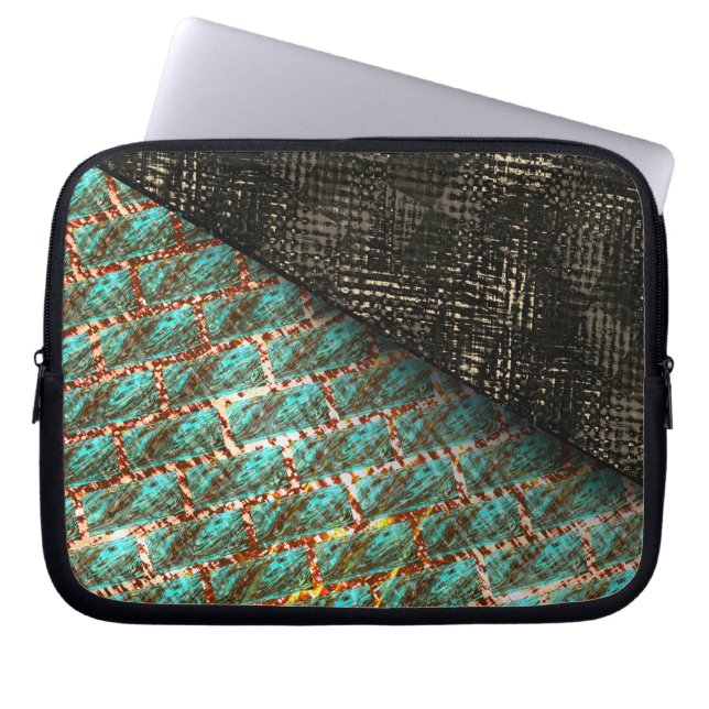 Brick-effect lichtblauw, donkerbruin detail laptop sleeve (Voorkant)