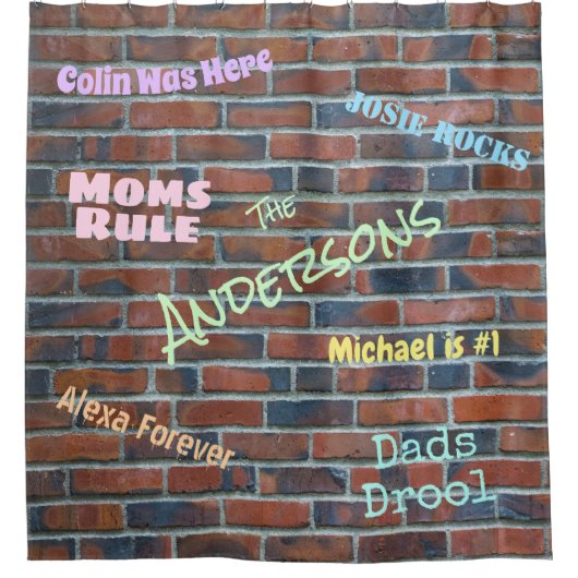 Brick Graffiti Muur Aangepaste namen Douchegordijn (Voorkant)