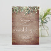 Brick Greenery String Lights Wedding Invitation Kaart (Staand voorkant)
