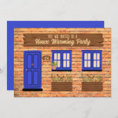 Brick House met Blauwe Deur Huis Warming Party Kaart (Voorkant / Achterkant)