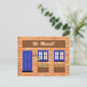 Brick House met Blauwe Deur We Moved Aankondiging Briefkaart