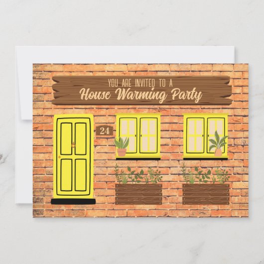 Brick House met Gele Deur Huis Warming Party Kaart (Voorkant)