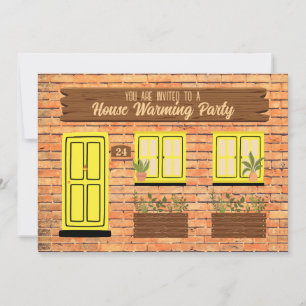 Brick House met Gele Deur Huis Warming Party Kaart
