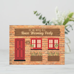 Brick House met Rode Deur Huis Warming Party Kaart
