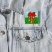 Brick House met rood dak en gemberkat Vierkante Button 5,1 Cm (In situ)