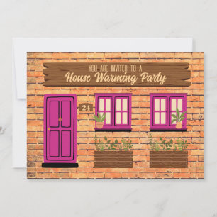 Brick House met Roze Deur Huis Warming Party Kaart
