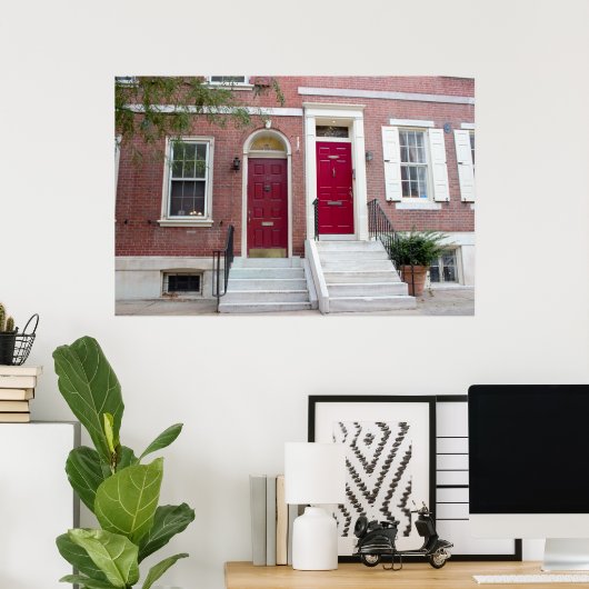 Brick Houses Red Deuren Poster (Thuiskantoor)