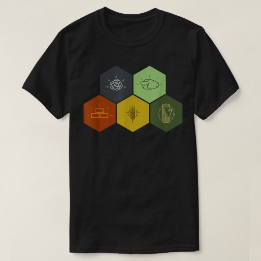 Brick, hout, Rock, Wheat & Sheep Board Game Gee T-shirt (Design voorkant)