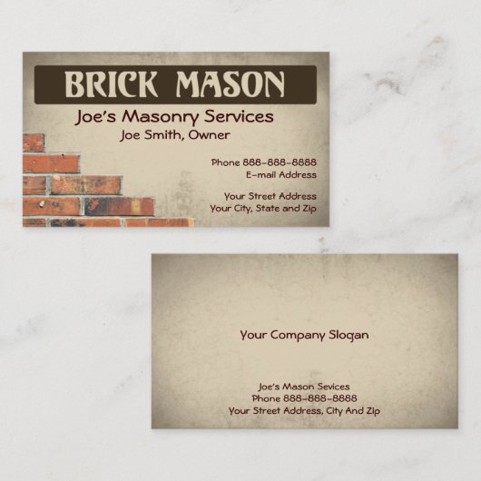 Brick Mason Masonry Visitekaartje (Voorkant / Achterkant)