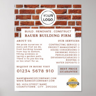 Brick-muur, bouwvakkers-Logo, bouwers-omkeren Poster
